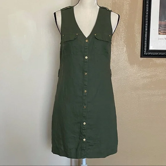 Guess | Dresses | Guess Army Green Sleeveless Linen Button Down Dress Size  M | Poshmark